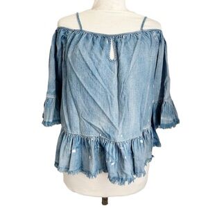 Blank NYC cold Shoulder‎ Denim Top Ruffle Sz Medium
